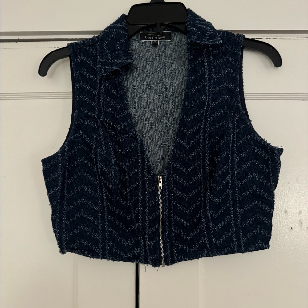 Blue Blush Textured Navy Vest